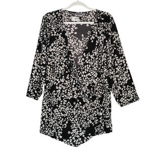 Jennifer Lopez Faux Wrap Blouse Women 3X Black Chic Elegant Power Dressing